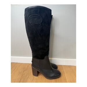 NEW Franco Sarto Rivettall Women's Black Leather Suede Knee-High Riding Boots
